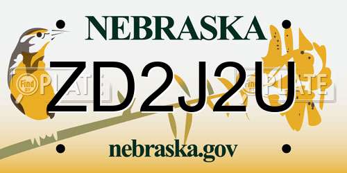 ZD2J2U Nebraska License Plate