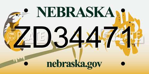 ZD34471 Nebraska License Plate