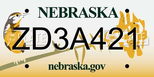 ZD3A421 Nebraska License Plate