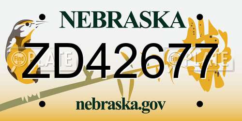 ZD42677 Nebraska License Plate