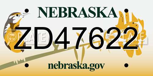 ZD47622 Nebraska License Plate