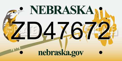 ZD47672 Nebraska License Plate