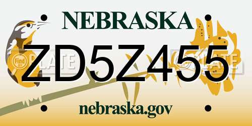 ZD5Z455 Nebraska License Plate