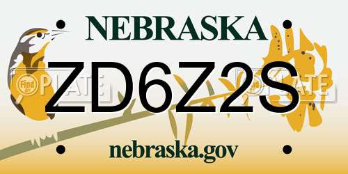 ZD6Z2S Nebraska License Plate