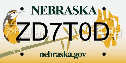 ZD7T0D Nebraska License Plate