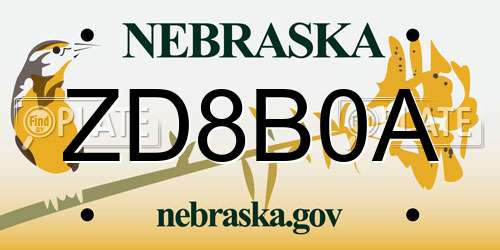 ZD8B0A Nebraska License Plate
