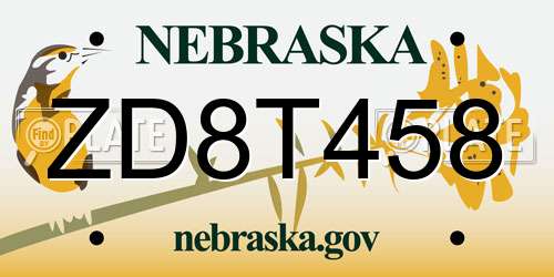 ZD8T458 Nebraska License Plate