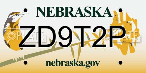 ZD9T2P Nebraska License Plate