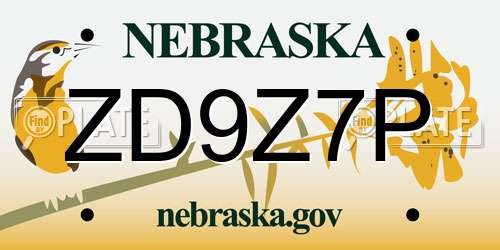 ZD9Z7P Nebraska License Plate