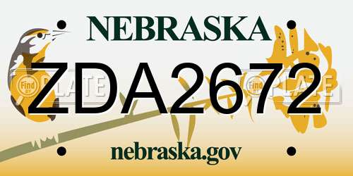 ZDA2672 Nebraska License Plate