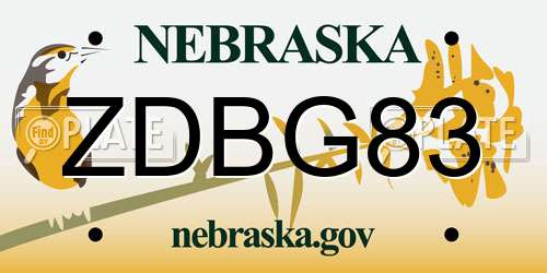 ZDBG83 Nebraska License Plate