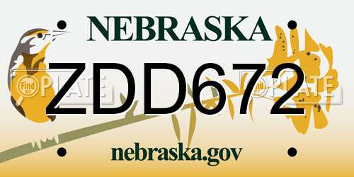 ZDD672 Nebraska License Plate