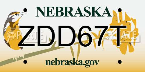 ZDD67T Nebraska License Plate