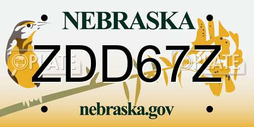 ZDD67Z Nebraska License Plate