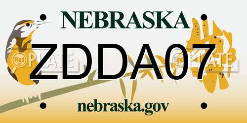 ZDDA07 Nebraska License Plate