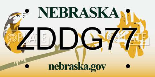 ZDDG77 Nebraska License Plate