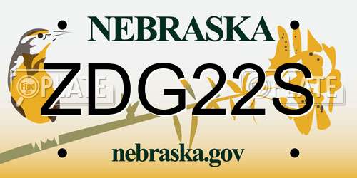 ZDG22S Nebraska License Plate