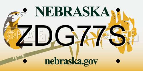 ZDG77S Nebraska License Plate