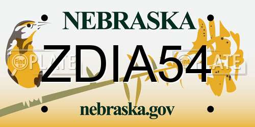 ZDIA54 Nebraska License Plate