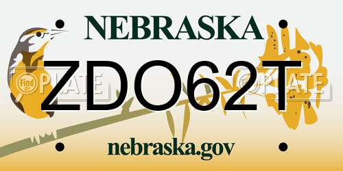 ZDO62T Nebraska License Plate