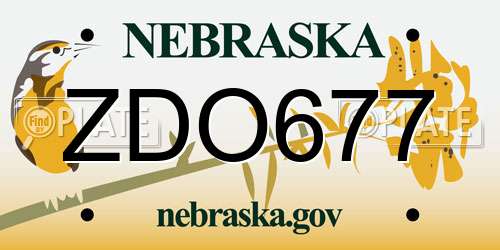 ZDO677 Nebraska License Plate