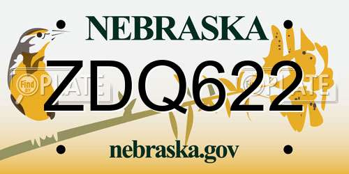 ZDQ622 Nebraska License Plate