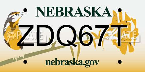 ZDQ67T Nebraska License Plate