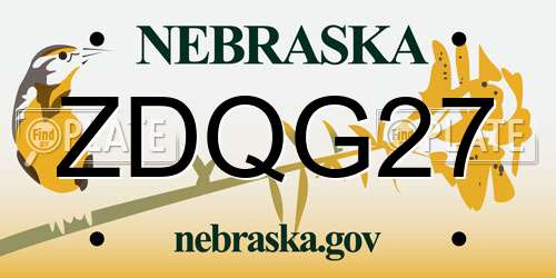 ZDQG27 Nebraska License Plate