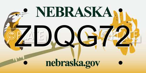 ZDQG72 Nebraska License Plate