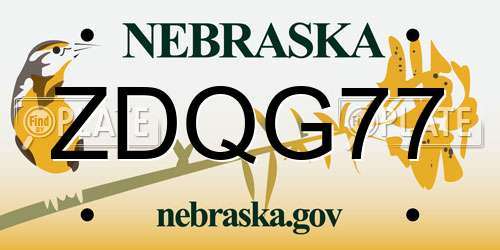 ZDQG77 Nebraska License Plate