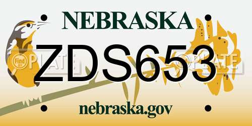 ZDS653 Nebraska License Plate
