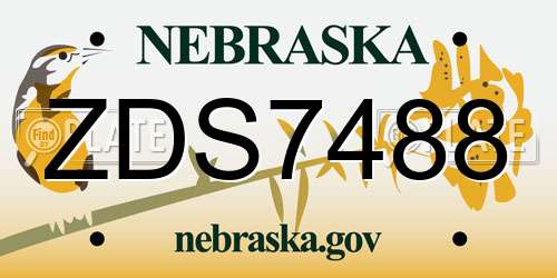 ZDS7488 Nebraska License Plate