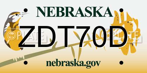 ZDT70D Nebraska License Plate