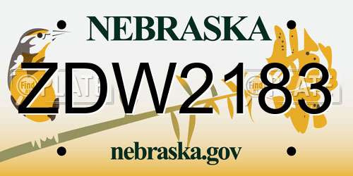 ZDW2183 Nebraska License Plate