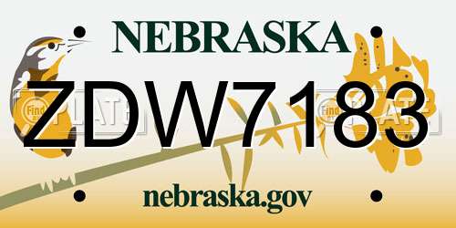 ZDW7183 Nebraska License Plate