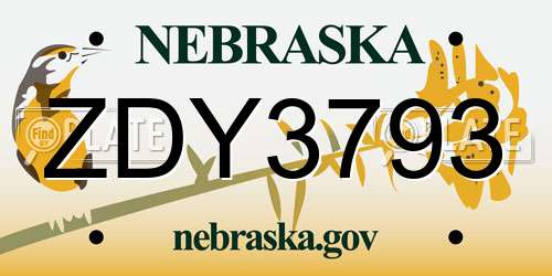 ZDY3793 Nebraska License Plate
