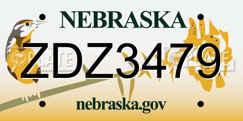 ZDZ3479 Nebraska License Plate