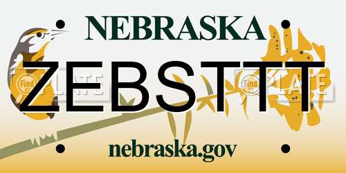 ZEBSTTT Nebraska License Plate