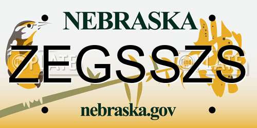 ZEGSSZS Nebraska License Plate