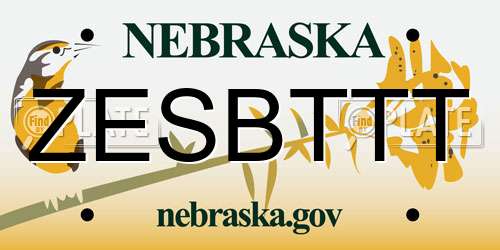 ZESBTTT Nebraska License Plate