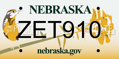 ZET910 Nebraska License Plate