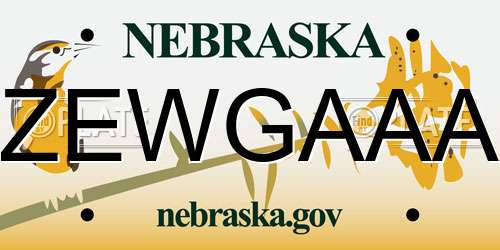 ZEWGAAA Nebraska License Plate