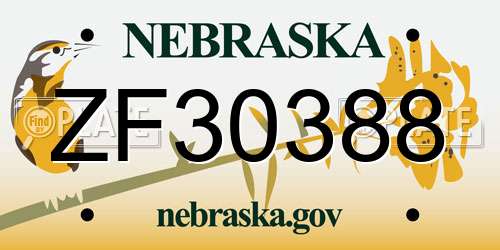 ZF30388 Nebraska License Plate