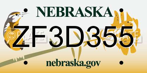 ZF3D355 Nebraska License Plate
