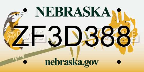 ZF3D388 Nebraska License Plate