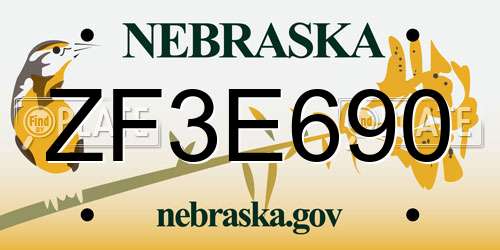 ZF3E690 Nebraska License Plate
