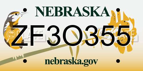 ZF3O355 Nebraska License Plate