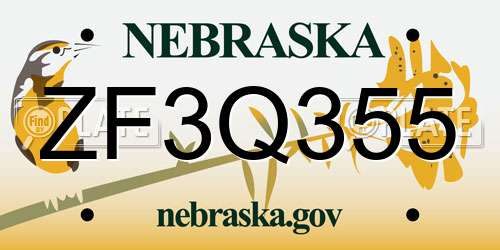 ZF3Q355 Nebraska License Plate