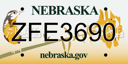 ZFE3690 Nebraska License Plate