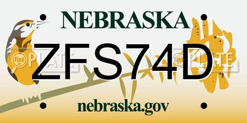 ZFS74D Nebraska License Plate
